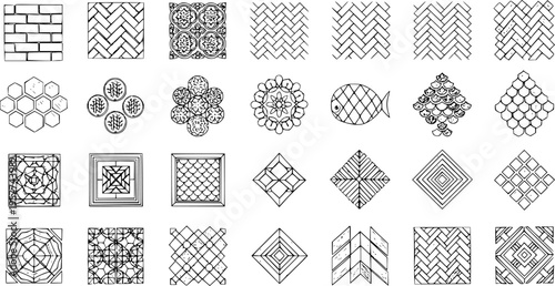 Diverse Collection of Hand-Drawn Geometric and Abstract Patterns for Architectural, Textile, and Surface Design Projects