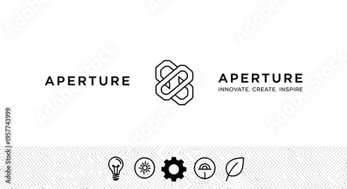 Aperture logo design with interconnected geometric shapes and brand elements.