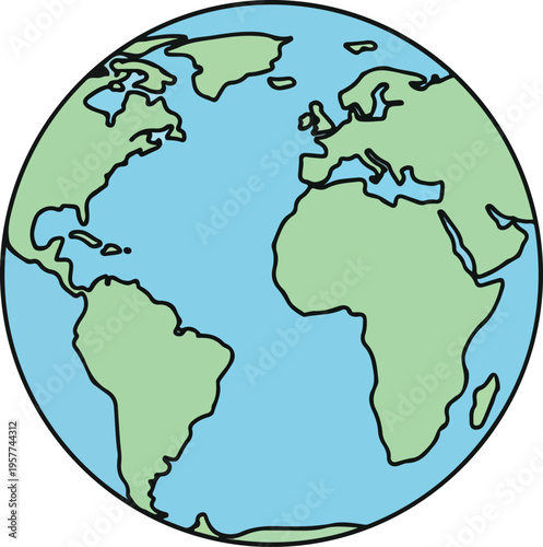 Globe vector illustration design featuring a map of the earth and continents such as Asia, Europe, and America for modern global business, geography, and country mapping needs.