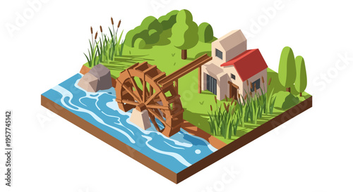 Watermill House River Scene.