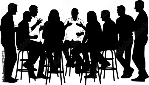 Silhouette People Gathering Bar Stools Socializing Conversation Casual Meeting
