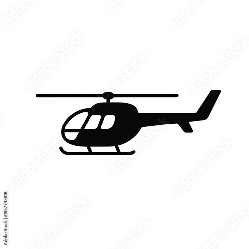 Simple black silhouette of a helicopter against a plain white background