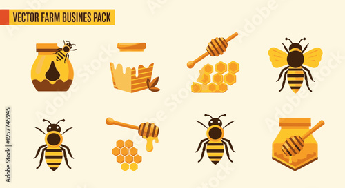 Vector illustrations of honey bees.
