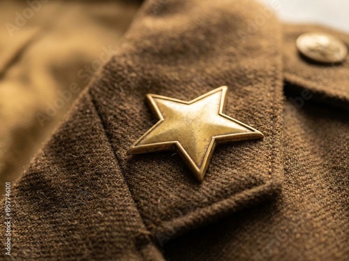 Golden Star Pin on a Brown Military Uniform