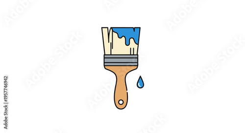 Paintbrush with blue paint on bristles.