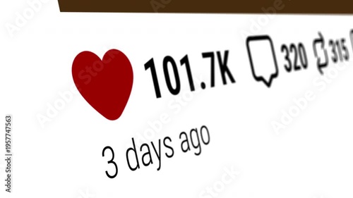 Increasing social media likes comments reposts on screen engagement statistics digital heart animation