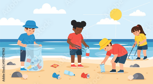 Children Playing on Beach.