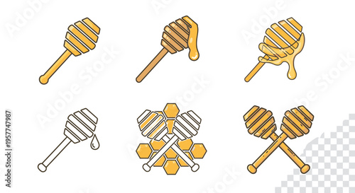 Honey dipper icons with honey.