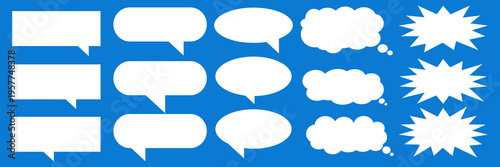 A set of chat box designs for comments on social media or comics. Vector designs of speech bubbles, text boxes, and conversation chat columns in comics.	