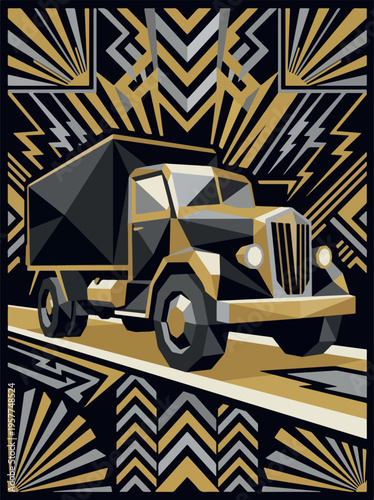 Box truck geometric poster illustration