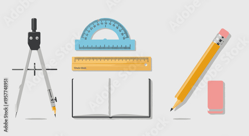Stationery and drawing tools set.