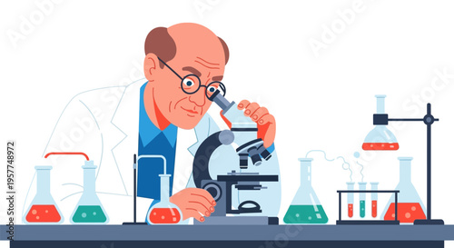 Man Using a Microscope Laboratory.