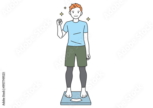 体重計に乗るスリムな男性（キラキラあり）