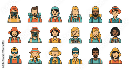 Diverse Group of Travelers and Photographers Avatars 