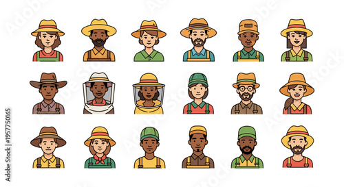 Diverse Group of Farmers and Beekeepers Avatar Icons 