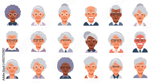 Diverse Group of Senior People Headshots - Happy Elders with Varied Expressions