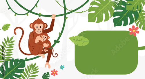 Monkey Hanging From Vine Tropical.