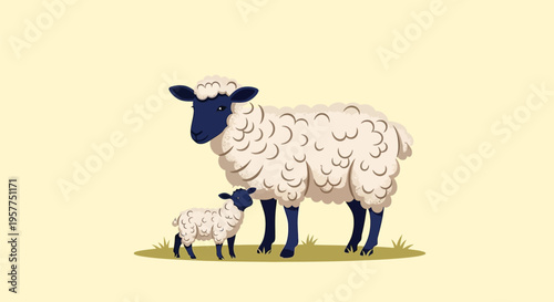 Sheep and Lamb Standing Together.