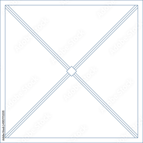 Technical architectural plan view drawing showing a square structural frame with diagonal cross-bracing beams intersecting at a central connection point.