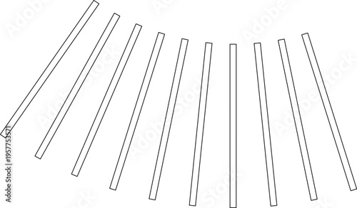 Technical architectural elevation or plan view drawing showing diagonal vertical posts, slats or beams arranged in parallel pattern for fence or structural design.