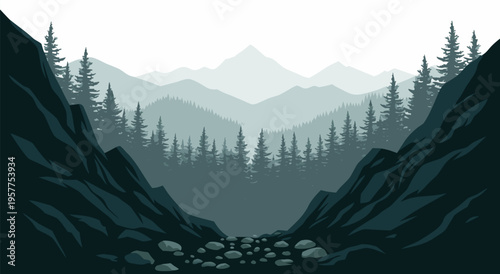 Misty Mountains Vector Illustration - Serene Landscape Artwork