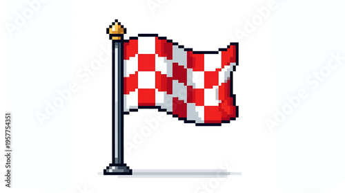 Dynamic pixelated checkered flag, an iconic emblem of the finish line, representing the thrilling conclusion of a contest, victory, and the achievement of a significant goal or triumph
