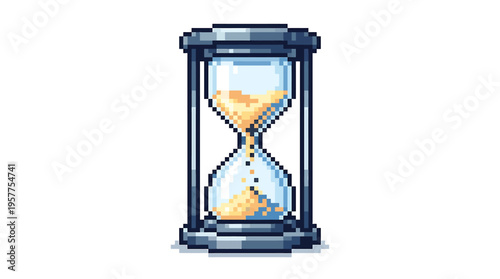 Pixelated hourglass symbol representing time passing and the concept of waiting