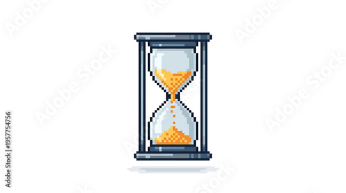 Pixel art hourglass icon representing the passage of time, measuring seconds, minutes, and hours for various applications and projects