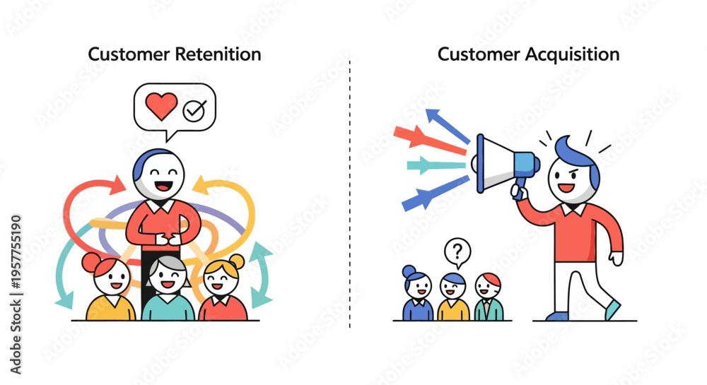 Fototapeta premium Balancing Business Growth Strategic Focus on Customer Retention and Acquisition Dynamics for Sustainable Success