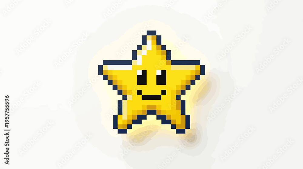 Obraz premium Pixelated happy star with a cheerful face, radiating positivity and light, perfect for game design