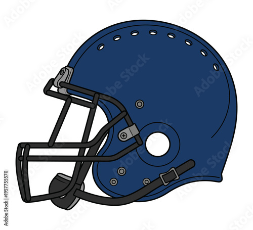 A detailed illustration of a navy blue football helmet