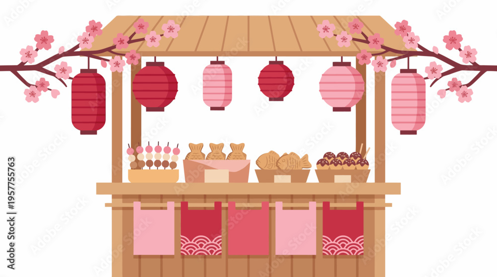 Obraz premium Bakery Stall Display With Assorted Breads And Cakes. Vector Illustrations. EPS Editable
