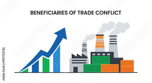 Beneficiaries Of Trade Conflict Illustrating Economic Gains. Vector Illustrations. EPS Editable