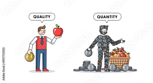 Strategic Business Choice Illustrating the Contrast Between Prioritizing Superior Quality Products and Maximizing High-Volume Quantity Output