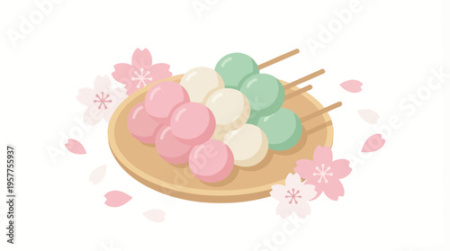 Colorful mochi on a plate. Vector Illustrations. EPS Editable