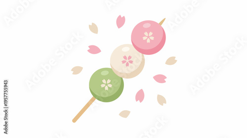 Colorful mochi on a stick sweet. Vector Illustrations. EPS Editable