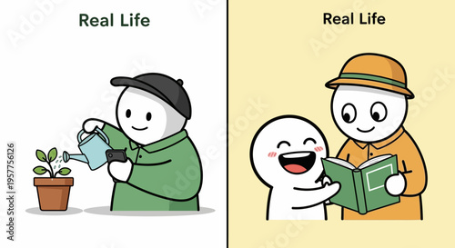 Discovering life's simple pleasures a charming illustration of nurturing growth and sharing the joy of learning