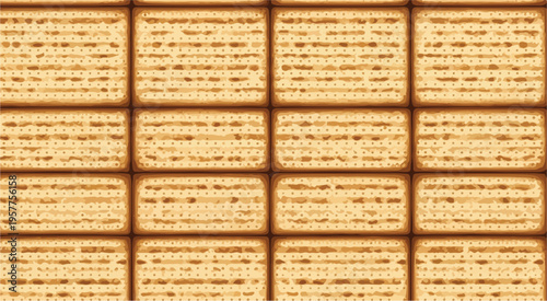 A textured grid pattern formed by many rectangular pieces of traditional unleavened matzah bread, showing its characteristic holes and lines.