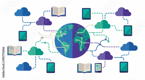 Global Cloud Computing Network with Connected Devices and Information. Vector Illustrations. EPS Editable