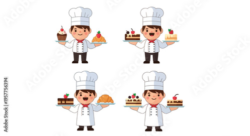 Pastry Chef Character Set Dessert Maker Cartoon Vector Illustrations Isolated on White Background