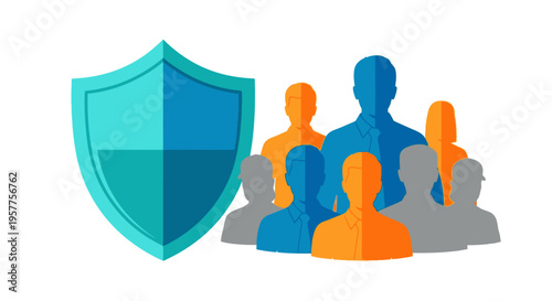People Protected by Shield Icon Safely. Vector Illustrations. EPS Editable