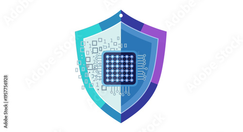 Shield with microchip technology design. Vector Illustrations. EPS Editable