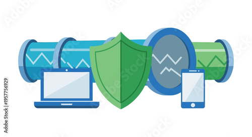 Shield protects computer and mobile devices. Vector Illustrations. EPS Editable