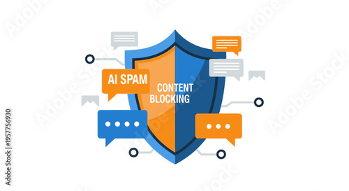 Shield protecting against spam messages. Vector Illustrations. EPS Editable