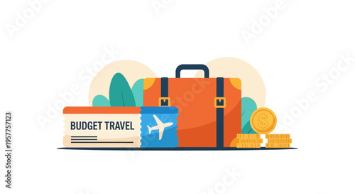 Travel luggage with travel book. Vector Illustrations. EPS Editable