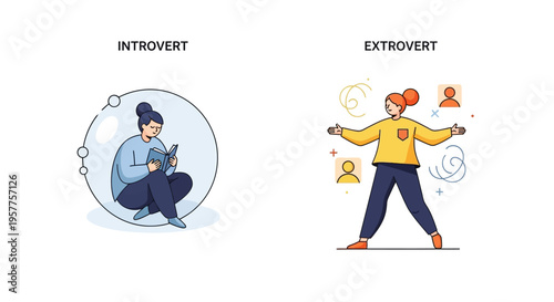 Exploring Distinct Personality Traits Introverted Individuals Seeking Solitude Versus Outgoing Extroverts Engaging Socially