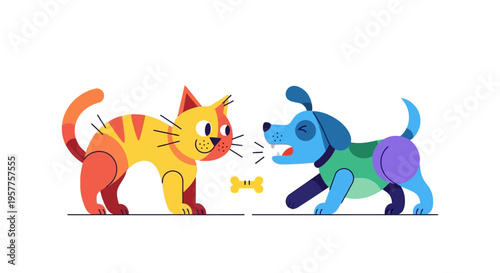 Playful Cat and Dog Interaction A Whimsical Illustration of Friendship and Companionship
