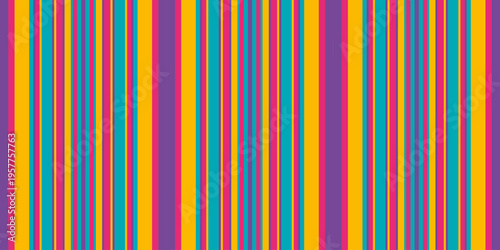 Vibrant vertical stripes in bold yellow, teal, pink, and purple create a cheerful, retroinspired pattern.