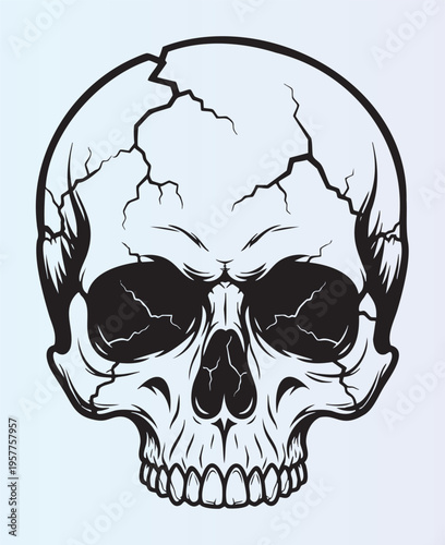 Cracked skull illustration with detailed fractures and cracks