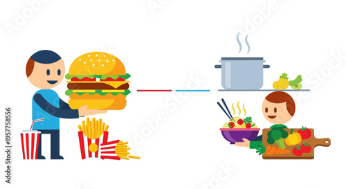 Comparing healthy home-cooked meals and unhealthy fast food options for a balanced diet